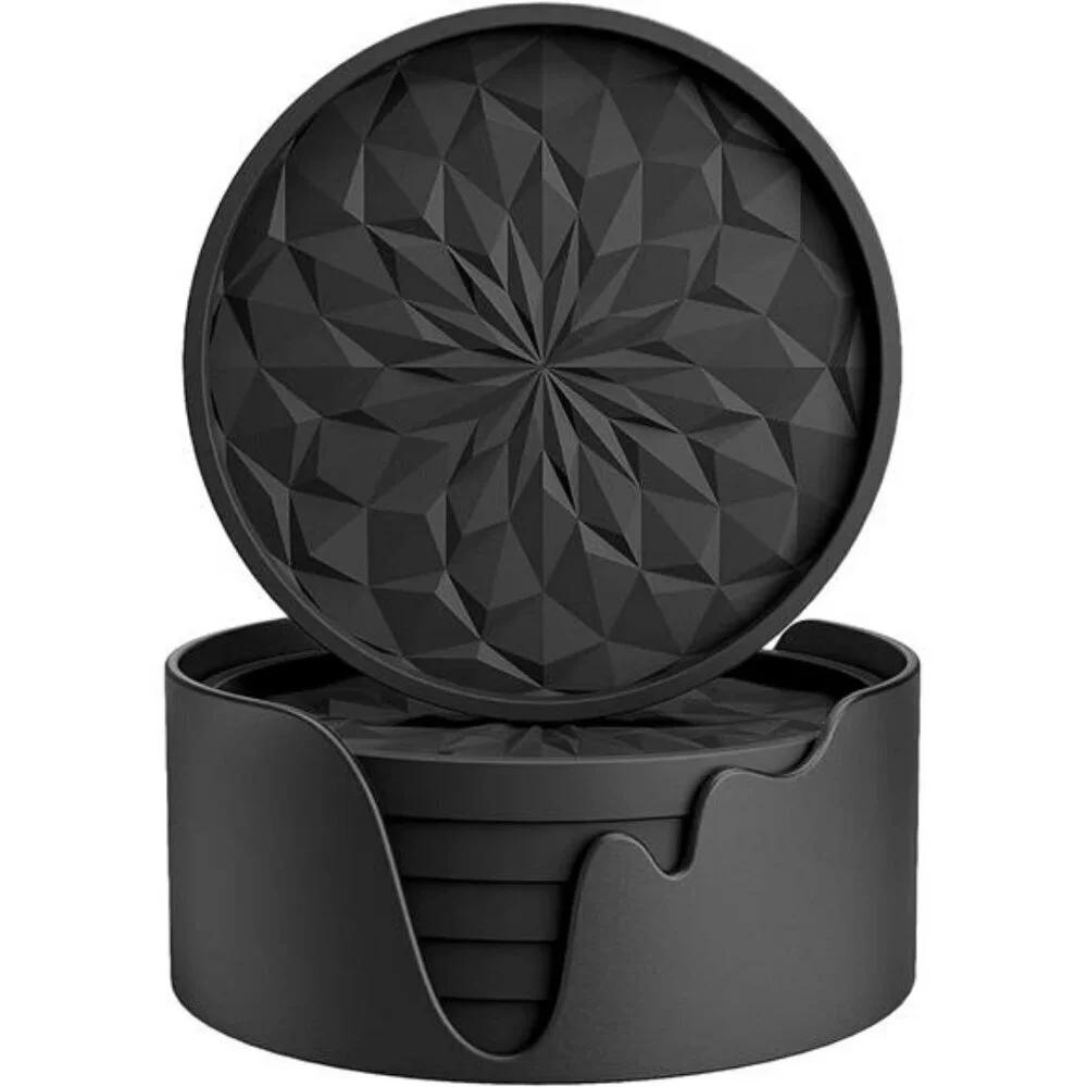Silicone Coasters with Holder Drinking Coasters Cup Mat Non-Stick Drinks 6 Pack